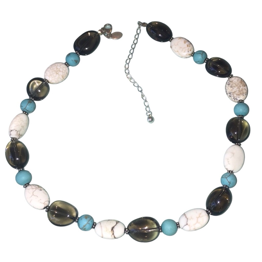 Vintage Donna Dressler Turquoise, Howlite, Quartz Sterling Silver Necklace